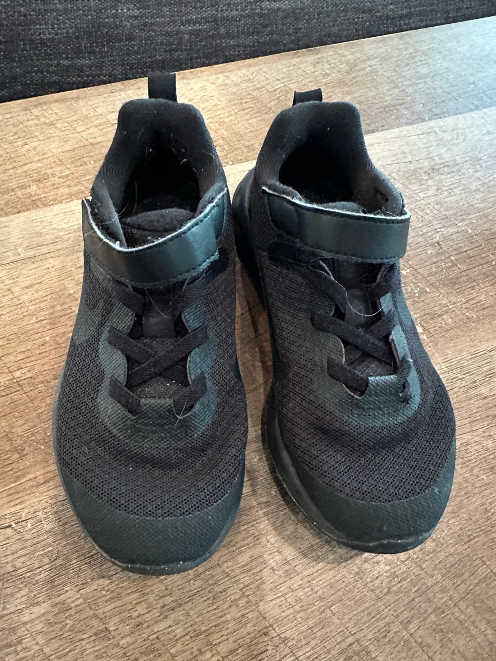 Kids Black Nike Athletic Sneakers with Hook-and-Loop Strap
